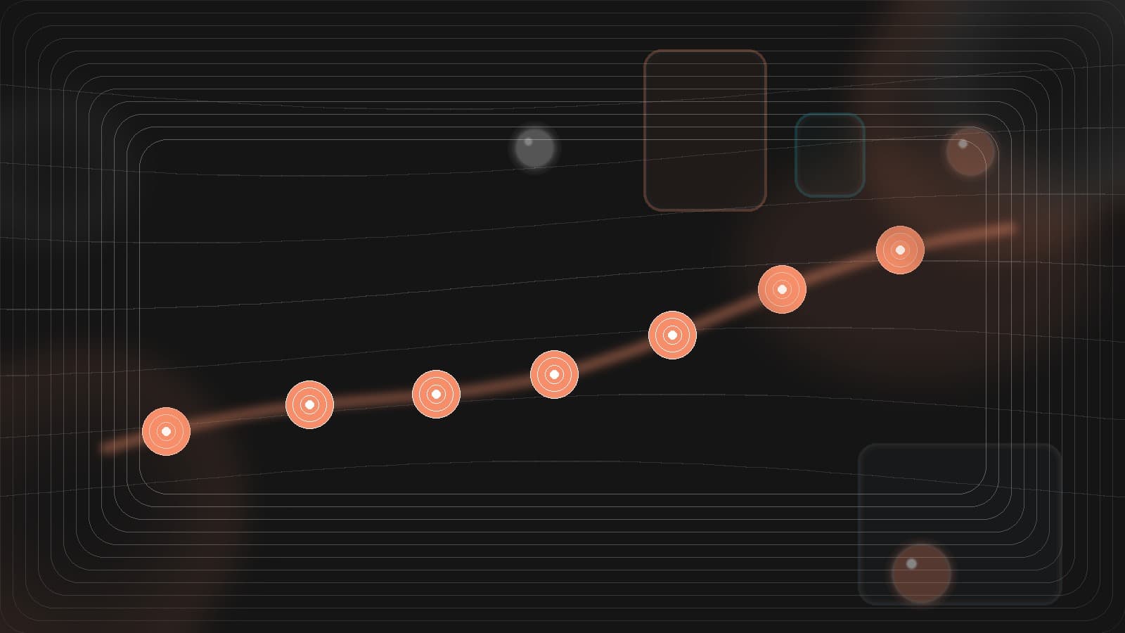 Coral glass weekly planning lanes flowing across a dark surface into one realistic midweek execution path, with soft teal guidance lines and clearing fog.