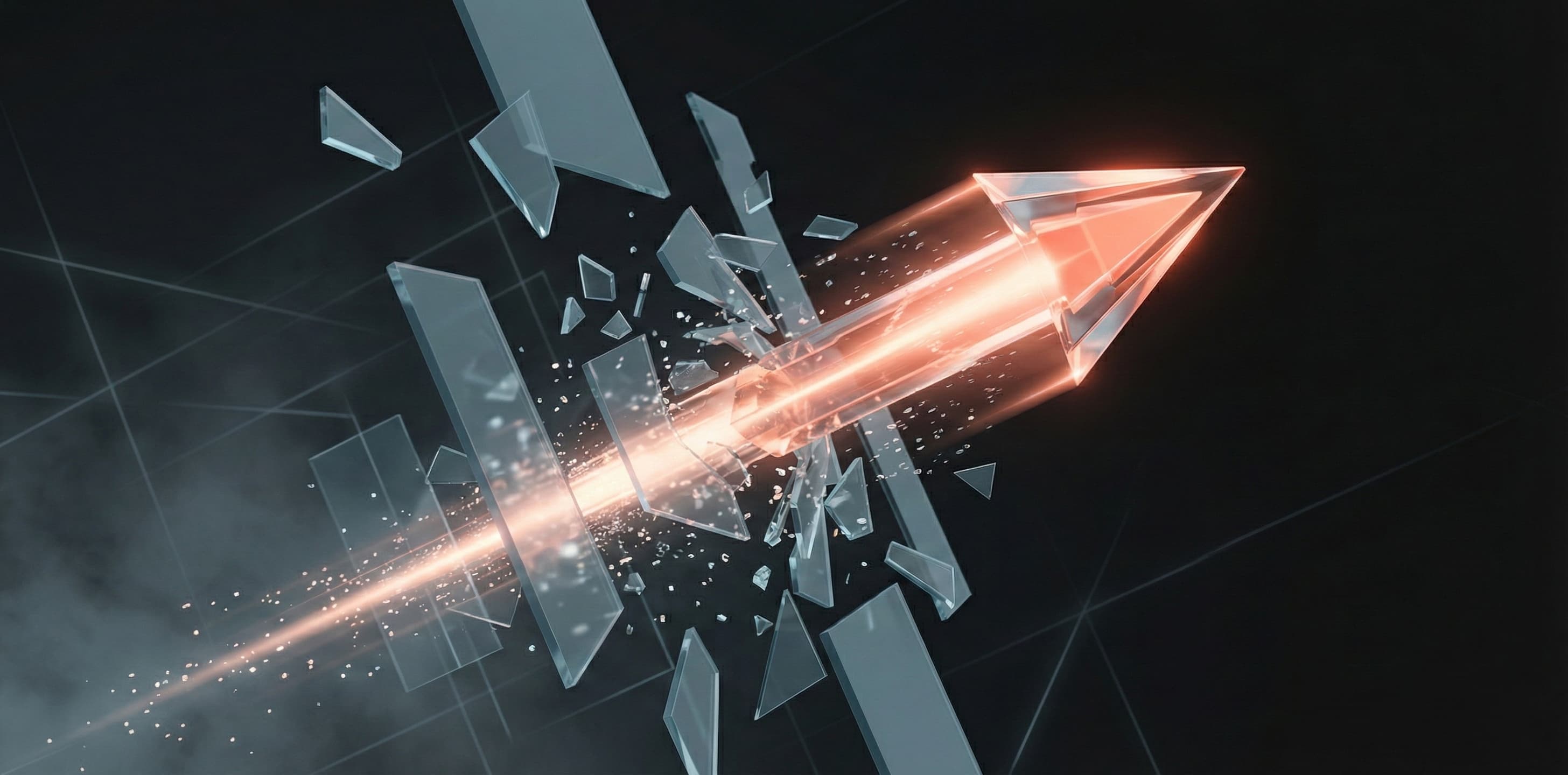 A clean, 3D visualization of a projectile cutting through resistance, representing directional momentum and execution velocity.